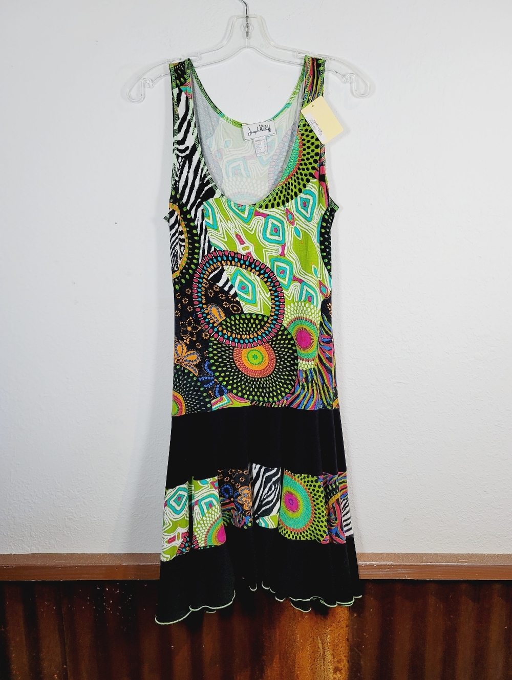 Joseph Ribkoff Green Multi-Print Sleeveless Summer Dress, Size 8